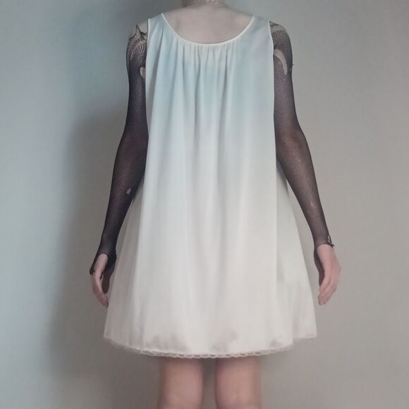 Vintage Repaired Cream High Neck Flowy Slip Dress - Picture 4 of 15